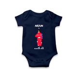 Milestone Romper for 1st Month | Soft Cotton Personalized Romper/Onesie | Unisex Design - NAVY BLUE - New Born (Chest 14")