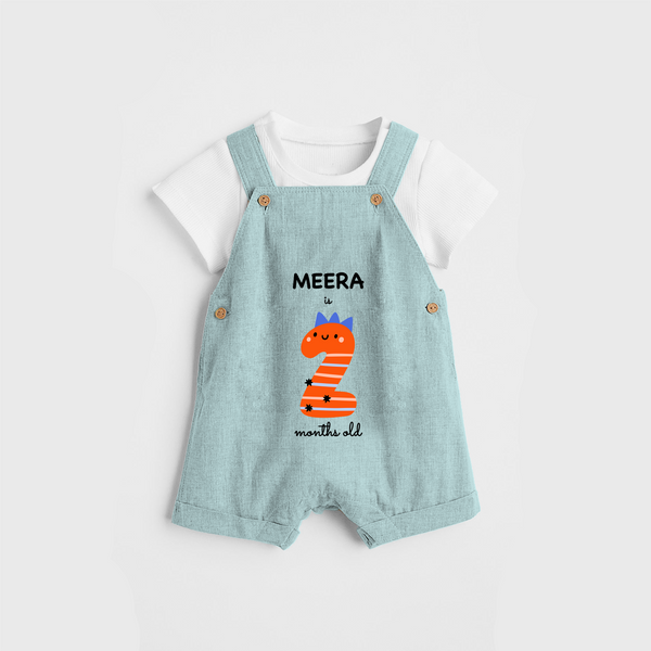 Celebrate The Second Month Birthday Custom Dungaree, Featuring with your Baby's name - ARCTIC BLUE - 0 - 5 Months Old (Chest 17")