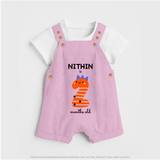 Milestone Dungaree Set for 2nd Month | Soft Cotton Personalized Dungaree Set | Unisex Design - BABY PINK - 0 - 5 Months Old (Chest 18")