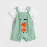 Milestone Dungaree Set for 2nd Month | Soft Cotton Personalized Dungaree Set | Unisex Design - MINT GREEN - 0 - 5 Months Old (Chest 18")