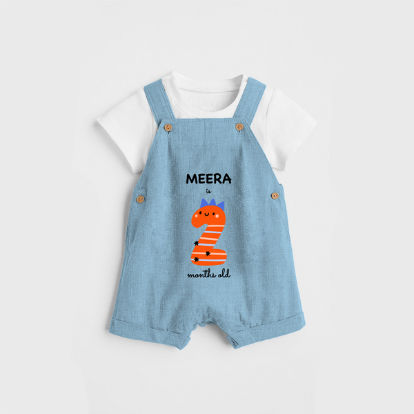 Celebrate The Second Month Birthday Custom Dungaree, Featuring with your Baby's name - SKY BLUE - 0 - 5 Months Old (Chest 17")