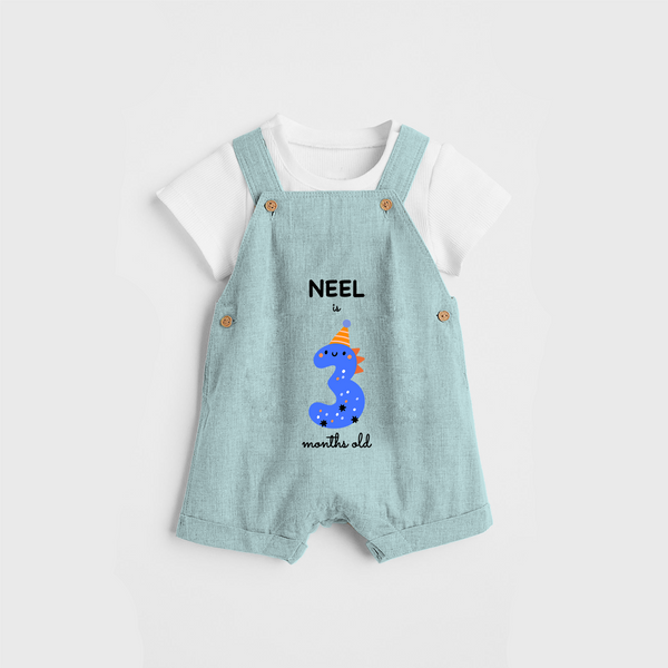 Celebrate The Third Month Birthday Custom Dungaree, Featuring with your Baby's name - ARCTIC BLUE - 0 - 5 Months Old (Chest 17")