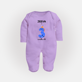 Milestone Full Sleeve Bodysuit/ Sleep Suit/ Jumpsuit for 3rd Month | Soft Cotton Personalized Full Sleeve Bodysuit/ Sleep Suit/ Jumpsuit | Unisex Design - LILAC - New Born (Chest 7.5")