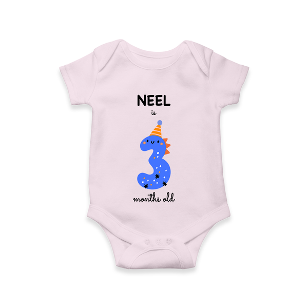 Celebrate The Third Month Birthday Custom Romper, Featuring with your Baby's name - BABY PINK - 0 - 3 Months Old (Chest 16")