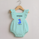 Milestone Romper Frock for 3rd Month | Soft Cotton Personalized Romper Frock | Unisex Design - MINT GREEN - 0 - 3 Months Old (Chest 19")