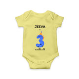 Milestone Romper for 3rd Month | Soft Cotton Personalized Romper/Onesie | Unisex Design - PASTEL YELLOW - New Born (Chest 14")