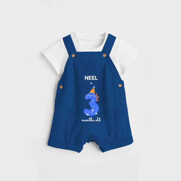 Celebrate The Third Month Birthday Custom Dungaree, Featuring with your Baby's name - COBALT BLUE - 0 - 5 Months Old (Chest 17")