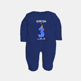 Milestone Full Sleeve Bodysuit/ Sleep Suit/ Jumpsuit for 3rd Month | Soft Cotton Personalized Full Sleeve Bodysuit/ Sleep Suit/ Jumpsuit | Unisex Design - NAVY BLUE - New Born (Chest 7.5")