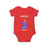Milestone Romper for 3rd Month | Soft Cotton Personalized Romper/Onesie | Unisex Design - RED - New Born (Chest 14")