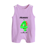 Milestone Romper Suit/ Sleeveless Romper for 4th Month | Soft Cotton Personalized Romper Suit/ Sleeveless Romper | Unisex Design - LILAC - 0 - 5 Months Old (Chest 18")