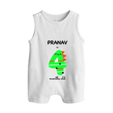 Milestone Romper Suit/ Sleeveless Romper for 4th Month | Soft Cotton Personalized Romper Suit/ Sleeveless Romper | Unisex Design - WHITE - 0 - 5 Months Old (Chest 18")
