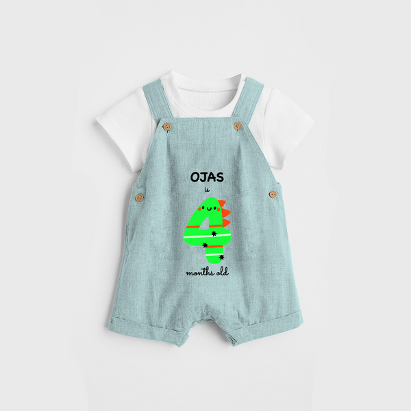 Celebrate The Fourth Month Birthday Custom Dungaree, Featuring with your Baby's name - ARCTIC BLUE - 0 - 5 Months Old (Chest 17")