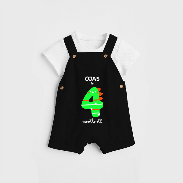 Celebrate The Fourth Month Birthday Custom Dungaree, Featuring with your Baby's name - BLACK - 0 - 5 Months Old (Chest 17")