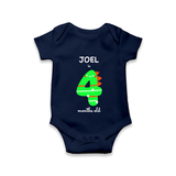 Milestone Romper for 4th Month | Soft Cotton Personalized Romper/Onesie | Unisex Design - NAVY BLUE - New Born (Chest 14")