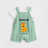 Milestone Dungaree Set for 5th Month | Soft Cotton Personalized Dungaree Set | Unisex Design - MINT GREEN - 0 - 5 Months Old (Chest 18")