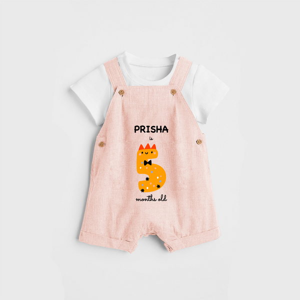 Celebrate The Fifth Month Birthday Custom Dungaree, Featuring with your Baby's name - PEACH - 0 - 5 Months Old (Chest 17")