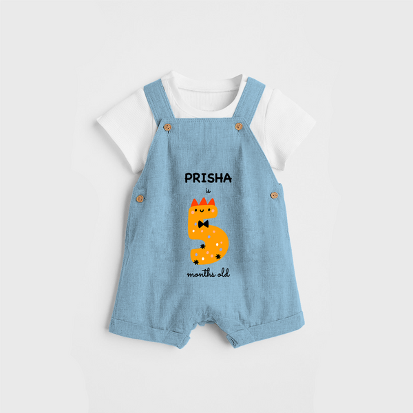 Celebrate The Fifth Month Birthday Custom Dungaree, Featuring with your Baby's name - SKY BLUE - 0 - 5 Months Old (Chest 17")