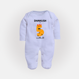 Milestone Full Sleeve Bodysuit/ Sleep Suit/ Jumpsuit for 5th Month | Soft Cotton Personalized Full Sleeve Bodysuit/ Sleep Suit/ Jumpsuit | Unisex Design - BABY BLUE - New Born (Chest 7.5")