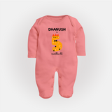 Milestone Full Sleeve Bodysuit/ Sleep Suit/ Jumpsuit for 5th Month | Soft Cotton Personalized Full Sleeve Bodysuit/ Sleep Suit/ Jumpsuit | Unisex Design - PEACH - New Born (Chest 7.5")