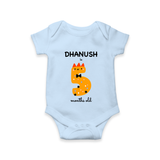 Milestone Romper for 5th Month | Soft Cotton Personalized Romper/Onesie | Unisex Design - BABY BLUE - New Born (Chest 14")