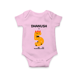 Milestone Romper for 5th Month | Soft Cotton Personalized Romper/Onesie | Unisex Design - BABY PINK - New Born (Chest 14")