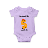 Milestone Romper for 5th Month | Soft Cotton Personalized Romper/Onesie | Unisex Design - LILAC - New Born (Chest 14")