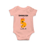 Milestone Romper for 5th Month | Soft Cotton Personalized Romper/Onesie | Unisex Design - PEACH - New Born (Chest 14")