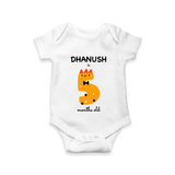 Milestone Romper for 5th Month | Soft Cotton Personalized Romper/Onesie | Unisex Design - WHITE - New Born (Chest 14")