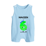 Milestone Romper Suit/ Sleeveless Romper for 6th Month | Soft Cotton Personalized Romper Suit/ Sleeveless Romper | Unisex Design - BABY BLUE - 0 - 5 Months Old (Chest 18")