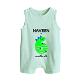Milestone Romper Suit/ Sleeveless Romper for 6th Month | Soft Cotton Personalized Romper Suit/ Sleeveless Romper | Unisex Design - MINT GREEN - 0 - 5 Months Old (Chest 18")