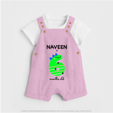 Milestone Dungaree Set for 6th Month | Soft Cotton Personalized Dungaree Set | Unisex Design - BABY PINK - 0 - 5 Months Old (Chest 18")