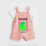 Milestone Dungaree Set for 6th Month | Soft Cotton Personalized Dungaree Set | Unisex Design - PEACH - 0 - 5 Months Old (Chest 18")