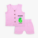 Milestone Jabla Set for 6th Month | Soft Cotton Personalized Jabla Set | Unisex Design - BABY PINK - 0 - 3 Months Old (Chest 9.8")