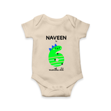 Milestone Romper for 6th Month | Soft Cotton Personalized Romper/Onesie | Unisex Design - IVORY - New Born (Chest 14")