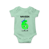 Milestone Romper for 6th Month | Soft Cotton Personalized Romper/Onesie | Unisex Design - MINT GREEN - New Born (Chest 14")