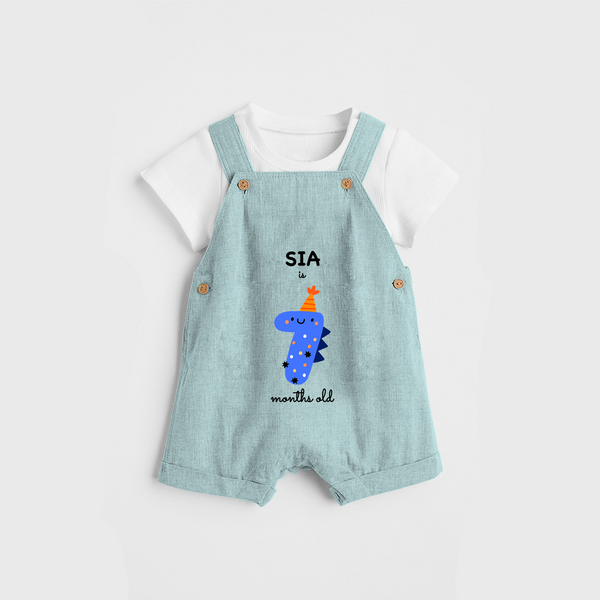 Celebrate The Seventh Month Birthday Custom Dungaree, Featuring with your Baby's name - ARCTIC BLUE - 0 - 5 Months Old (Chest 17")