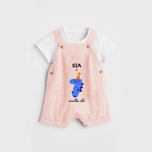 Celebrate The Seventh Month Birthday Custom Dungaree, Featuring with your Baby's name - PEACH - 0 - 5 Months Old (Chest 17")