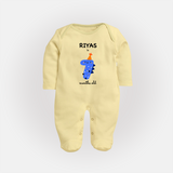 Milestone Full Sleeve Bodysuit/ Sleep Suit/ Jumpsuit for 7th Month | Soft Cotton Personalized Full Sleeve Bodysuit/ Sleep Suit/ Jumpsuit | Unisex Design - PASTEL YELLOW - New Born (Chest 7.5")