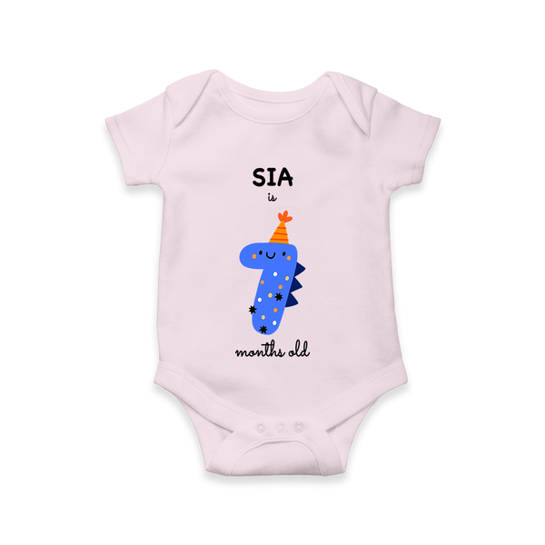 Celebrate The Seventh Month Birthday Custom Romper, Featuring with your Baby's name - BABY PINK - 0 - 3 Months Old (Chest 16")