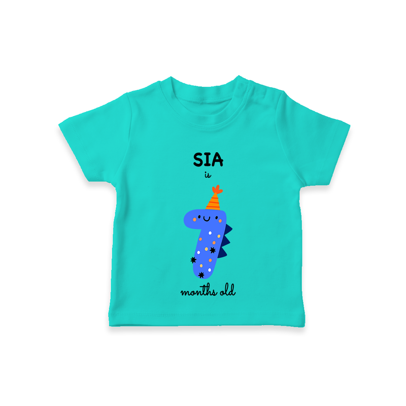 Celebrate The Seventh Month Birthday Custom T-Shirt, Featuring with your Baby's name - TEAL - 0 - 5 Months Old (Chest 17")