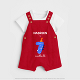 Milestone Dungaree Set for 7th Month | Soft Cotton Personalized Dungaree Set | Unisex Design - RED - 0 - 5 Months Old (Chest 18")