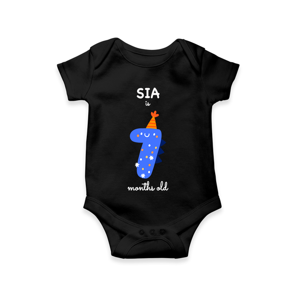 Celebrate The Seventh Month Birthday Custom Romper, Featuring with your Baby's name - BLACK - 0 - 3 Months Old (Chest 16")