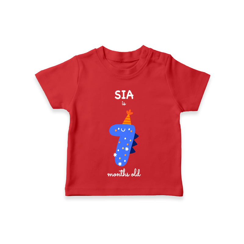 Celebrate The Seventh Month Birthday Custom T-Shirt, Featuring with your Baby's name - RED - 0 - 5 Months Old (Chest 17")