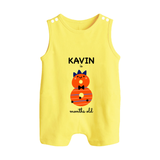 Milestone Romper Suit/ Sleeveless Romper for 8th Month | Soft Cotton Personalized Romper Suit/ Sleeveless Romper | Unisex Design - PASTEL YELLOW - 0 - 5 Months Old (Chest 18")