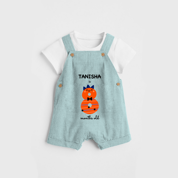 Celebrate The Eighth Month Birthday Custom Dungaree, Featuring with your Baby's name - ARCTIC BLUE - 0 - 5 Months Old (Chest 17")