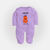 Milestone Full Sleeve Bodysuit/ Sleep Suit/ Jumpsuit for 8th Month | Soft Cotton Personalized Full Sleeve Bodysuit/ Sleep Suit/ Jumpsuit | Unisex Design - LILAC - New Born (Chest 7.5")