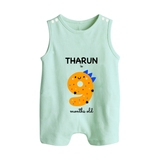 Milestone Romper Suit/ Sleeveless Romper for 9th Month | Soft Cotton Personalized Romper Suit/ Sleeveless Romper | Unisex Design - MINT GREEN - 0 - 5 Months Old (Chest 18")