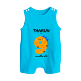 Milestone Romper Suit/ Sleeveless Romper for 9th Month | Soft Cotton Personalized Romper Suit/ Sleeveless Romper | Unisex Design - SKY BLUE - 0 - 5 Months Old (Chest 18")