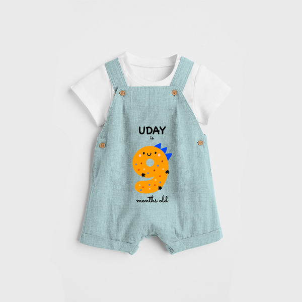 Celebrate The Ninth Month Birthday Custom Dungaree, Featuring with your Baby's name - ARCTIC BLUE - 0 - 5 Months Old (Chest 17")