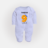 Milestone Full Sleeve Bodysuit/ Sleep Suit/ Jumpsuit for 9th Month | Soft Cotton Personalized Full Sleeve Bodysuit/ Sleep Suit/ Jumpsuit | Unisex Design - BABY BLUE - New Born (Chest 7.5")